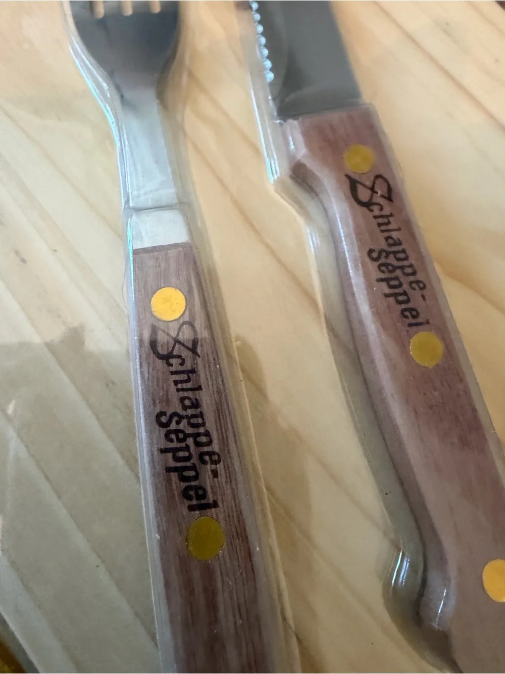 Schlappe Seppel German Brewery Steak Board Knife Fork Set Sealed Advertising NOS